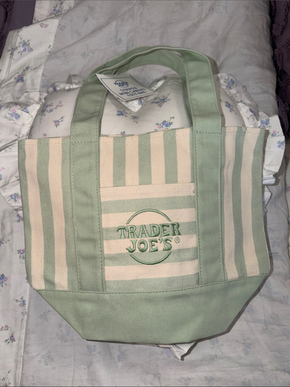 Trader Joe's Mint Green Stripe Canvas Tote